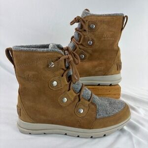 Sorel‎ Explorer Joan Boots Womens 7 Waterproof Winter Camel Brown Suede Wool